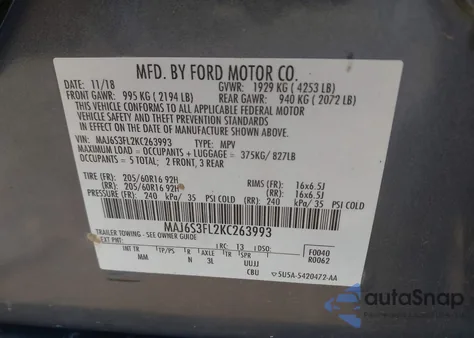 2019 Ford Ecosport S из США, поврежденный, VIN MAJ6S3FL2KC263993